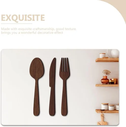 Vista 8 de DOITOOL 1 juego de utensilios de cocina de madera rústica para decoración de pared, con encantador, tenedor, cuchara y cuchillo, decoración
