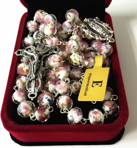 Vista 4 de elegantmedical Collar católico hecho a mano con cuentas de Veluriyam ROSA GUADALUPE ROSARIO Y CRUZ DE ITALIA, Vidrio