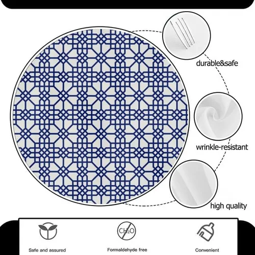 Vista 3 de Round Tablecloth Deep Blue Gingham Table Cloth Decor Washable Table Cover with Wrinkle Resistant for Home Kitchen Dining Room Picnic Camping Party