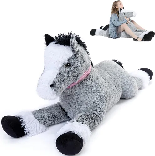 Vista 25 de Tezituor Animales de peluche gigantes de caballo negro de 47 pulgadas, poni de peluche grande realista de 4 pies para niños y niñas, almohada