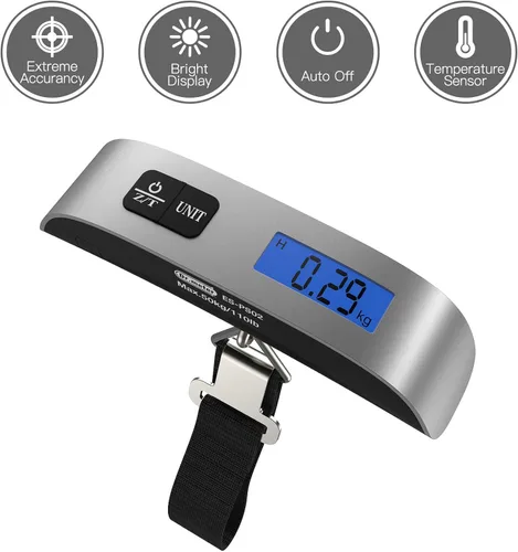 Vista 5 de Báscula de equipaje pantalla LCD de retroiluminación portátil de 110 libras110.2lbs, báscula electrónica portátil de mano Balanza digital