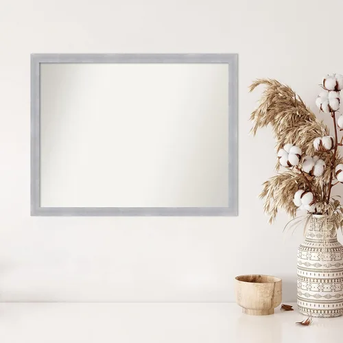 Vista 4 de Amanti Art Silver Bathroom Mirror for Over Sink, 22x28 Custom Made Grace Brushed Nickel Narrow Rectangle Vanity Mirror, Medium Modern Wood Frame
