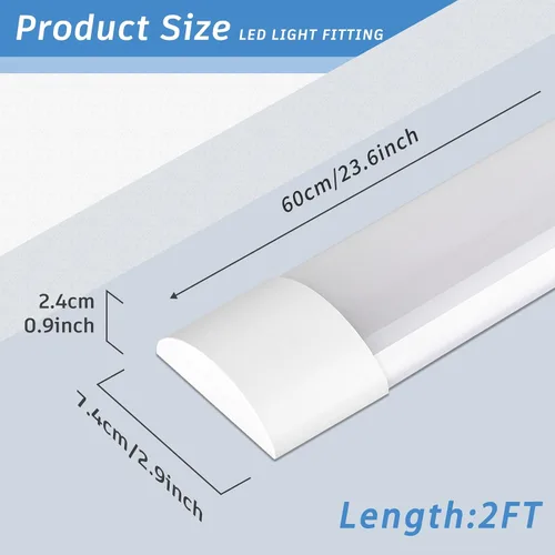 Vista 2 de KILIPOL Luz LED de listón de 2 pies, luces de tubo LED delgadas montadas en superficie de techo, 20 W 4000 K blanco neutro para oficina, tienda, 2