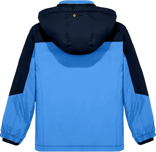 Vista 2 de GEMYSE Chaqueta de esquí impermeable para niño con capucha de forro polar resistente al viento, Nieve