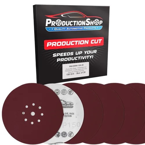 Vista 10 de ProductionShop Discos de lijado de grano 60 con patrón rojo de 9 agujeros de 9 pulgadas, caja de 20 – Papel de lija sin polvo con respaldo de gancho