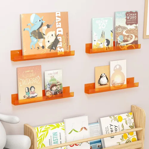 Vista 5 de Paquete de 4 estantes acrílicos para almacenamiento de pared, estantes flotantes de 15 pulgadas para niños, estante de exhibición para baño