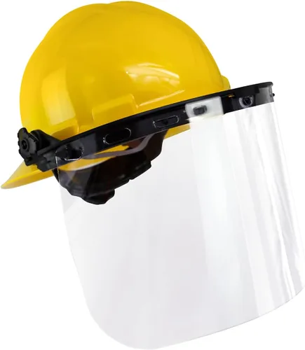 Vista 7 de Malta Dynamics Casco duro de ala completa fabricado en Estados Unidos con visera ajustable y protector facial, cumple con OSHA/ANSI