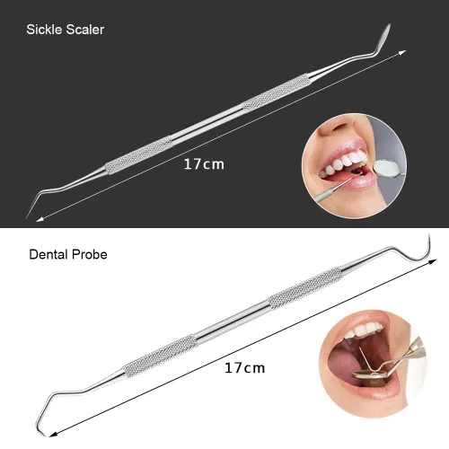 Vista 5 de Oral Dentistry - Juego de herramientas de higiene dental de acero inoxidable, espejo de boca, rascador de tarta y escalador de pollo, kit dental es