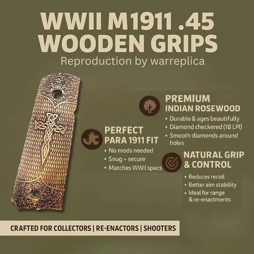 Vista 92 de WWII US M1911 / 1911 .45 Puños de madera - Reproducción