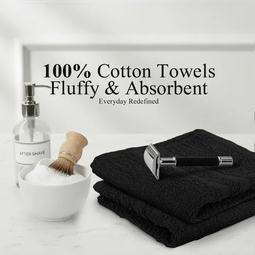 Vista 5 de Toallas de salón – Paquete de 50 toallas de mano negras 100% algodón Toalla de spa – 16x27 pulgadas Altamente absorbable Toallas faciales