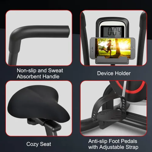 Vista 4 de Goplus Bicicleta de aire, bicicleta estática con ventilador de resistencia ilimitada, pantalla LCD transparente, soporte para tableta, asiento