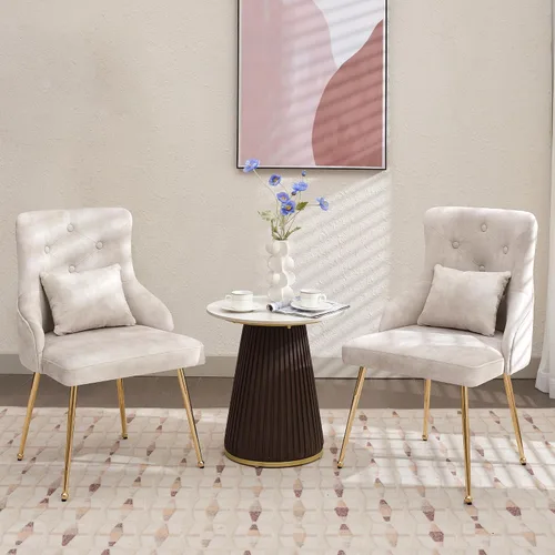 Vista 8 de Sillas de comedor de terciopelo, sillas de acento tapizadas de terciopelo, silla de cocina con patas de metal y almohada lumbar para comedor, sala