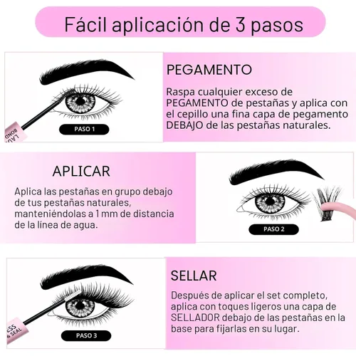 Vista 6 de Kit de extensiones de pestañas 20D+40D, kit de racimos de pestañas para unir y sellar, impermeable, kit de extensiones de pestañas individuales, kit