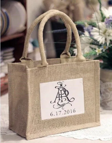 Vista 2 de Bolsas de arpillera rústicas para bodas bolsas promocionales de yute (paquete de 6)