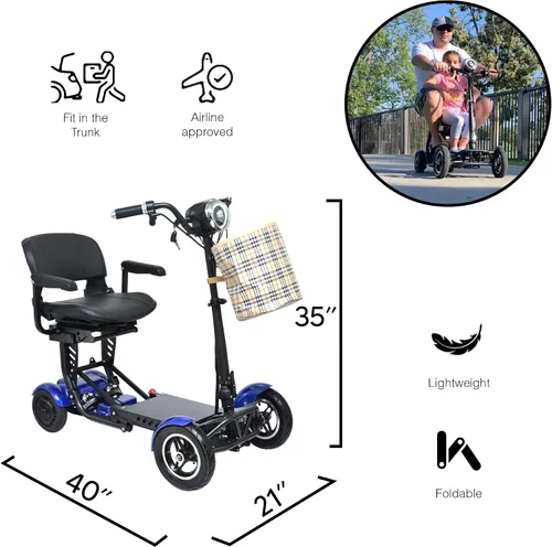 Vista 4 de MS-3000 Scooter eléctrico para adultos, scooters plegables para personas mayores, scooter de movilidad de 4 ruedas con silla, scooter eléctrico