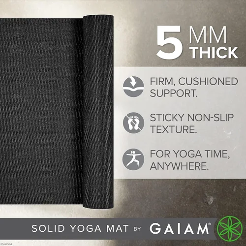 Vista 2 de Gaiam - Esterilla de yoga de calidad superior de 5mm, lisa, gruesa y antideslizante para todo tipo de ejercicios de yoga, pilates y gimnasia