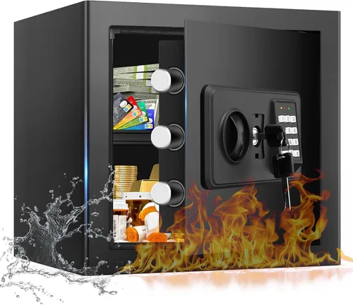 Vista 14 de Caja fuerte pequeña de 1.3 Cub para uso doméstico, a prueba de fuego y agua, caja de seguridad digital ignífuga con cerradura de combinación