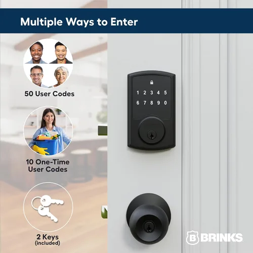 Vista 5 de Brinks - Cerradura electrónica de puerta con panel táctil sin llave - Cerradura de puerta con teclado retroiluminado y seguridad avanzada, códigos