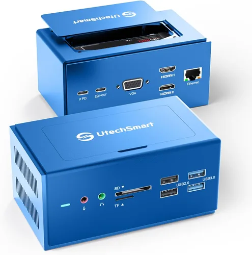 Vista 9 de UtechSmart DisplayLink - Estación de acoplamiento USB C 14 en 1 para laptop con monitores triples, universal para MacBook y Windows, base USB C