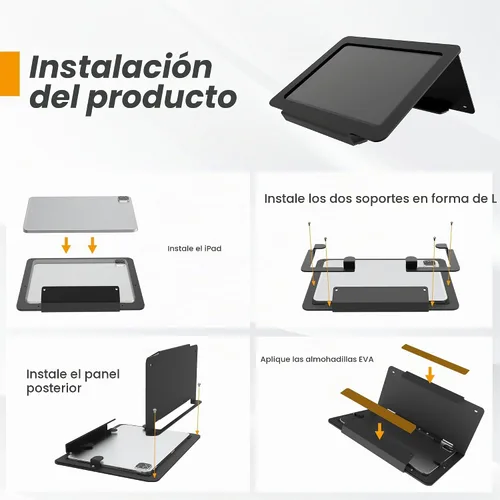 Vista 5 de Soporte de escritorio para tableta, todo de metal ergonómico 30 con bloqueo de cable de seguridad para oficina, mostrador de puntos de venta