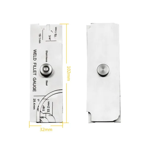 Vista 4 de Medidor de soldadura de acero inoxidable 0.126 in-1.000 in 1/8''-1'' Medidor de filete de soldadura con bolsa Medición métrica imperial