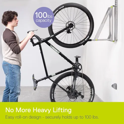 Vista 3 de Delta Cycle - Estante de almacenamiento para bicicletas Pivot – Soporte de pared para garaje giratorio para ahorrar espacio – No requiere elevación