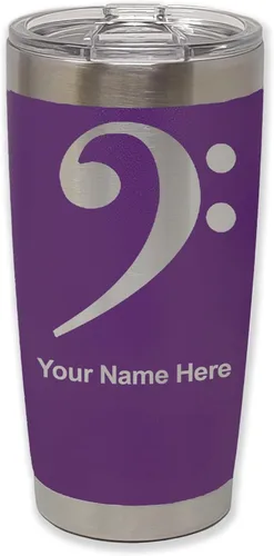 Vista 18 de LaserGram Vaso aislado al vacío de 20 onzas, clave de bajo, grabado personalizado incluido (negro) Engraved Gift for Musician, Vacuum Insulated