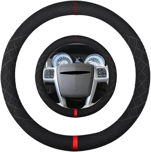 Vista 37 de Funda de volante de gamuza de 14 pulgadas, compatible con Tesla Model 3 Model Y, funda de volante deportiva de cuero gamuza antideslizante