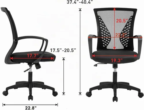 Vista 3 de Silla de oficina FDW para el hogar, con respaldo de altura media, para computadora, con soporte lumbar giratorio, ajustable, para trabajo, Negro