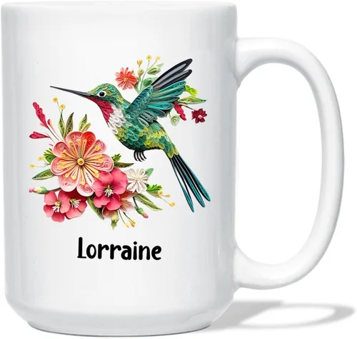 Vista 14 de Taza de café blanca personalizada con nombre de amante de escarabajos, taza de café personalizada de origami de 11 15 onzas, taza de café floral