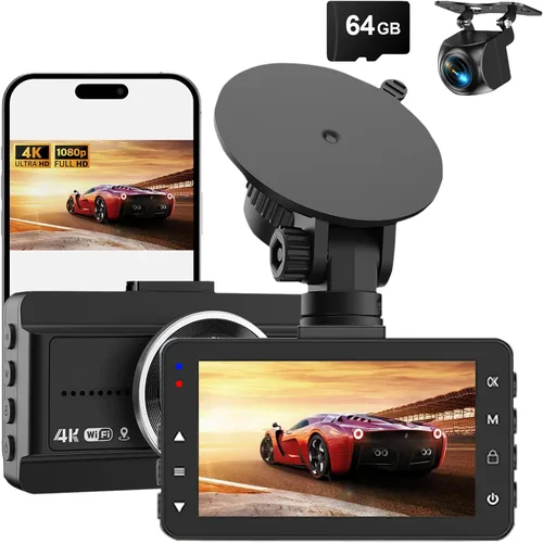 Vista 10 de Cámara frontal para automóvil con WiFi integrado y control de aplicación, cámara de tablero 4K con tarjeta gratuita de 32 GB, cámara de tablero
