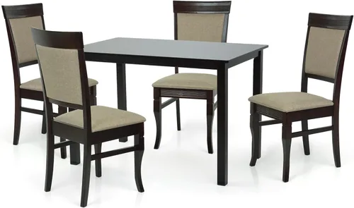 Vista 2 de Juego de mesa de comedor de 5 piezas, 4 sillas tapizadas Ronda de madera maciza de estilo clásico con mesa de comedor rectangular, juego de cocina