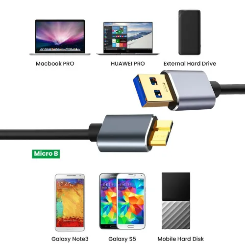 Vista 7 de Tianle Cable de disco duro, 0.5M/1.6ft 5Gbps USB 3.0 A a Micro USB B Lead Disco duro externo portátil compatible con WD, Seagate Expansion, Toshiba