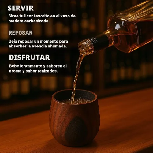 Vista 5 de Vasos de Whisky de Madera Carbonizada – Vasos de Bourbon de 6 oz para Hombres con Interior Quemado – Copas de Cóctel Old Fashioned – Regalos