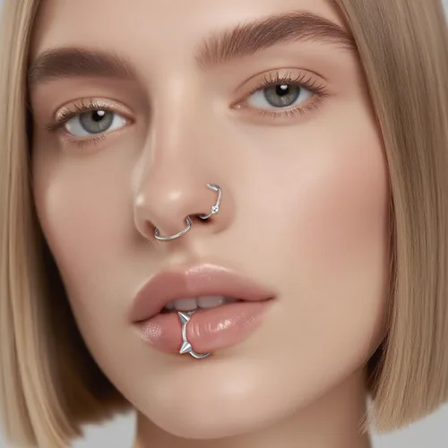 Vista 5 de Zolure Piercings Falsos de Labios Dientes de Vampiro Joyería de Piercings Falsos de Labios Aros Falsos de Mordida de Serpiente Joyería de Labios Sin