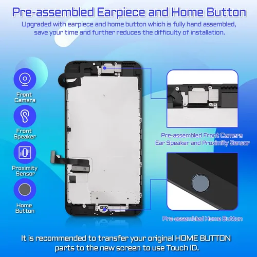 Vista 2 de para iPhone 7 Plus Reemplazo de pantalla con botón de inicio 5.5 "negro LCD 7plus 3D pantalla táctil digitalizador auricular Asamblea de vidrio