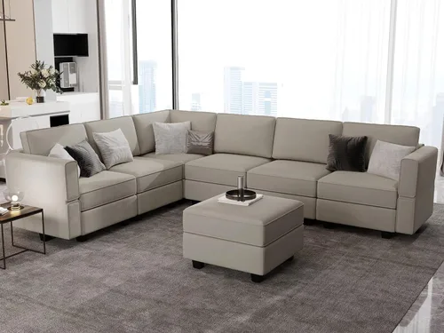 Vista 18 de Belffin Sofá modular modular con asiento de almacenamiento, sofá en forma de U de gran tamaño, sofá modular de terciopelo con terciopelo otomano