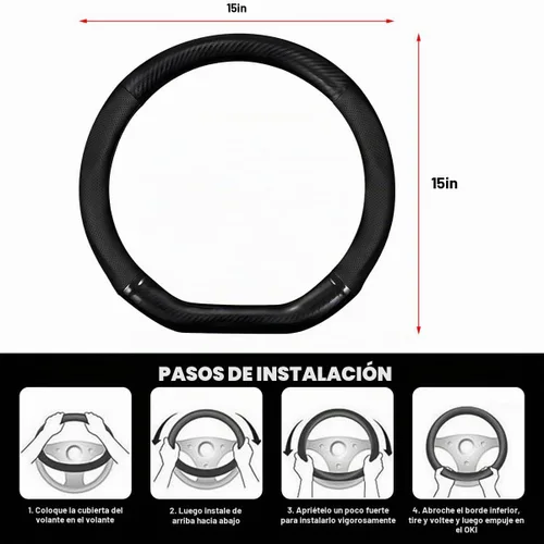 Vista 2 de Funda transpirable para volante de automóvil, fibra de carbono, resistente al desgaste, protector de volante en forma de D para un agarre cómodo