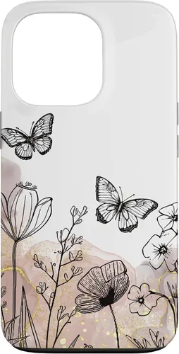 Vista 9 de iPhone 11 Minimal Flowers Butterflies Boho Floral Lindo Estético Funda