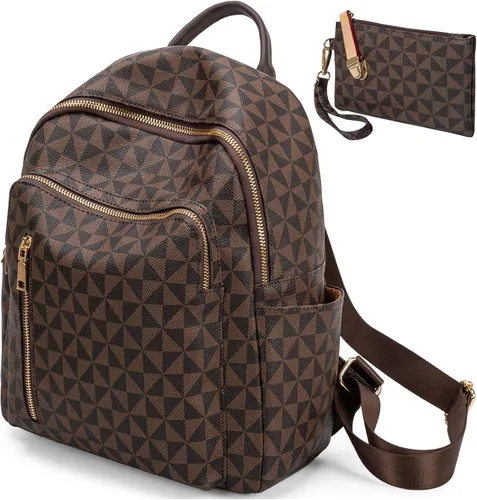 Vista 9 de Mochila Monedero para Mujer de Cuero Anti-robo Grande de Diseñador de Moda Mochila de Viaje Bolsa Mochila para Hombre Bolsas de Hombro, A-Marrón