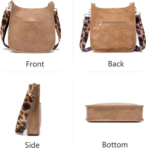 Vista 4 de Bolso bandolera retro de cuero vegano para mujer, con correa de hombro de leopardo romovable