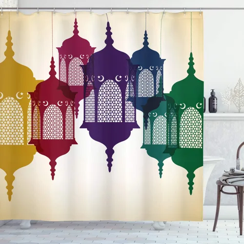 Vista 161 de set de cortina para baño decorativa de tela de poliéster con ganchos