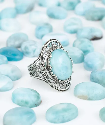 Vista 2 de Anillo ovalado de plata de ley 925 hecho a mano con filigrana y piedras preciosas para mujer, caja de regalo