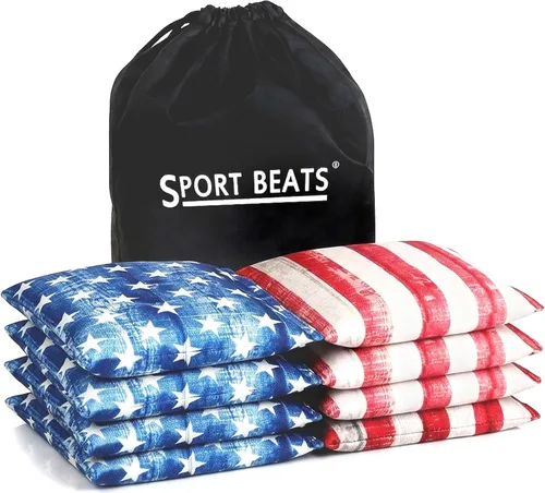 Vista 7 de SPORT BEATS Juego de 8 Bolsas de Cornhole de Peso y Tamaño Reglamentario Incluye Estuche de Transporte Negro y naranja