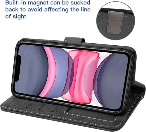 Vista 4 de Funda compatible con iPhone Xs X 10 y 10s y protector de pantalla de vidrio templado, funda para monedero, tarjetero con cordón, fundas