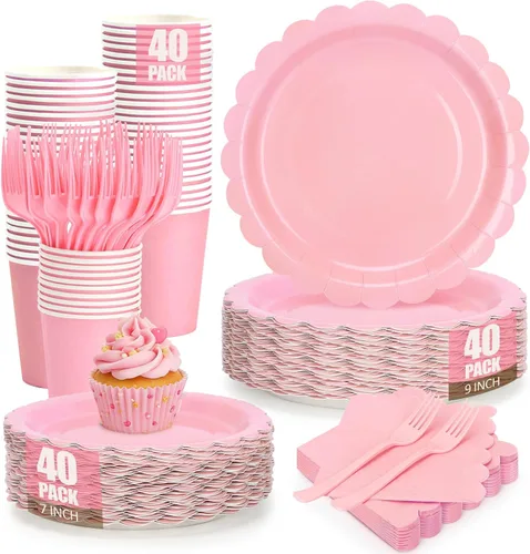 Vista 12 de 200 platos y servilletas de papel marfil, de 9 y 7 pulgadas, platos de fiesta desechables de color crema festoneado, tazas, servilletas, tenedores