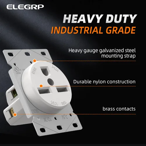 Vista 2 de ELEGRP Receptáculo de alimentación de montaje empotrado blanco de 30 amperios y 250 V, NEMA 6-30R, toma de corriente de hoja recta