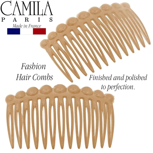 Vista 5 de Camila Paris CP2892/2 Peine lateral francés pequeño redondeado, beige con torsión francesa, pinzas decorativas de sujeción fuerte para mujer, moño