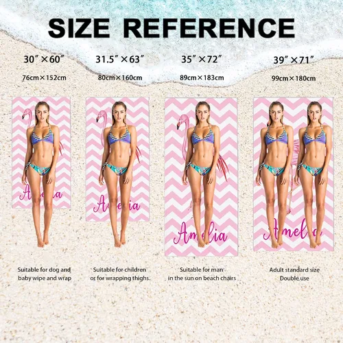 Vista 7 de Toallas de playa personalizadas de flamenco para niños y adultos, toalla de playa con nombre personalizado para niños y niñas, toalla de baño