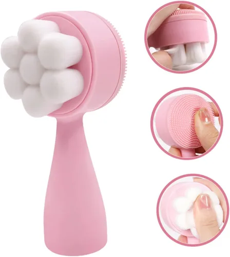 Vista 2 de FOMIYES Cepillo facial portátil, limpiador facial de silicona 3D para uso seco y húmedo, cepillo de exfoliación suave, ideal para pieles sensibles
